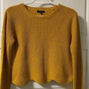 Cropped Scallop Hem Mustard Yellow Sweater